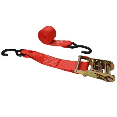 US CARGO CONTROL 2" x 8' Red Ratchet Strap w/ Vinyl Coated S-Hooks 5308SH-RED